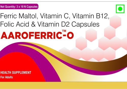 AAROFERRIC-O capsules with Ferric Maltol, Vitamin C, B12, Folic Acid & D2. Health supplement for adults, 3x10 pack.