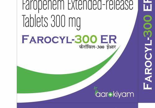 Packaging of Farocyl-300 ER tablets containing Faropenem Extended-release 300 mg, used for treating bacterial infections.